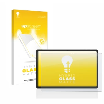 Parte frontal de un envase de producto con el logotipo de la marca upscreen. Al lado se muestra el dispositivo Jumper EZpad M1