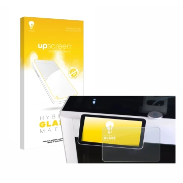 Parte frontal de un envase de producto con el logotipo de la marca upscreen. Al lado se muestra el dispositivo Bambu Lab X1-Ca