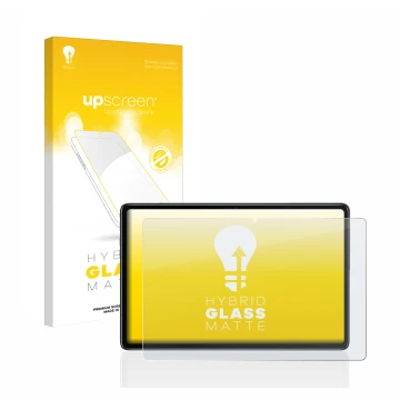 Parte frontal de un envase de producto con el logotipo de la marca upscreen. Al lado se muestra el dispositivo Blackview Tab 7