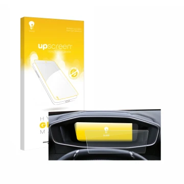 Parte frontal de un envase de producto con el logotipo de la marca upscreen. Al lado se muestra el dispositivo Peugeot 2008 20