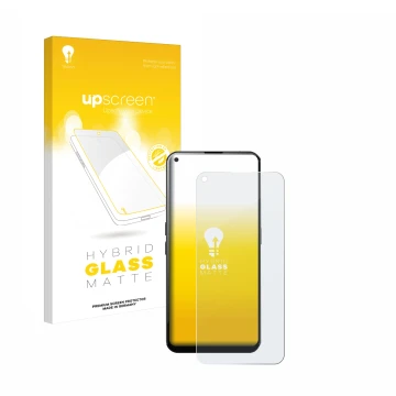 Parte frontal de un envase de producto con el logotipo de la marca upscreen. Al lado se muestra el dispositivo Unihertz Luna c