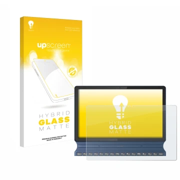 Parte frontal de un envase de producto con el logotipo de la marca upscreen. Al lado se muestra el dispositivo Lenovo IdeaPad 