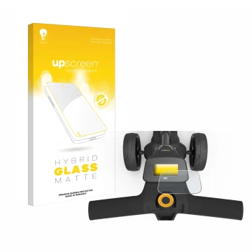 Parte frontal de un envase de producto con el logotipo de la marca upscreen. Al lado se muestra el dispositivo PowaKaddy FX3 c