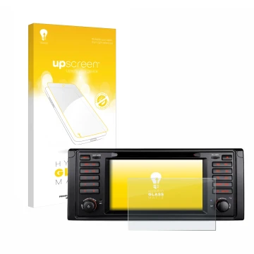 Parte frontal de un envase de producto con el logotipo de la marca upscreen. Al lado se muestra el dispositivo Xtrons IQ7039B 