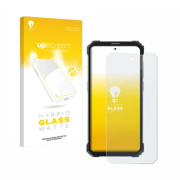 Parte frontal de un envase de producto con el logotipo de la marca upscreen. Al lado se muestra el dispositivo Blackview BV890