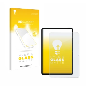 Parte frontal de un envase de producto con el logotipo de la marca upscreen. Al lado se muestra el dispositivo Xiaomi Pad 6 co