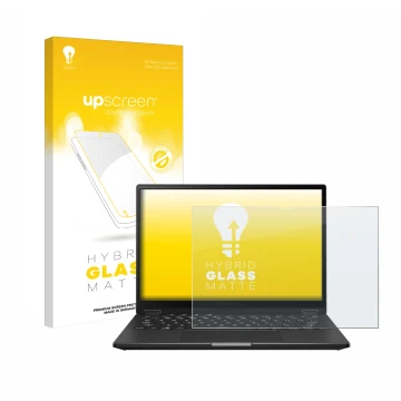 Parte frontal de un envase de producto con el logotipo de la marca upscreen. Al lado se muestra el dispositivo ASUS ROG Flow X