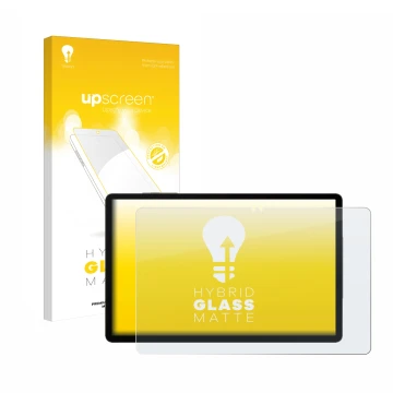 Parte frontal de un envase de producto con el logotipo de la marca upscreen. Al lado se muestra el dispositivo Samsung Galaxy 