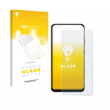 Parte frontal de un envase de producto con el logotipo de la marca upscreen. Al lado se muestra el dispositivo Oppo A78 4G con