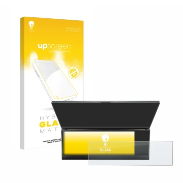 Parte frontal de un envase de producto con el logotipo de la marca upscreen. Al lado se muestra el dispositivo ASUS ROG Zephyr