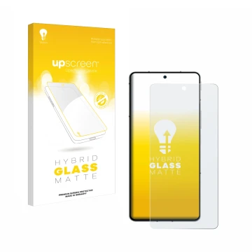 Parte frontal de un envase de producto con el logotipo de la marca upscreen. Al lado se muestra el dispositivo ZTE Nubia Z50S 