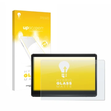 Parte frontal de un envase de producto con el logotipo de la marca upscreen. Al lado se muestra el dispositivo ASUS ExpertCent