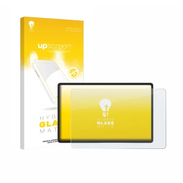 Parte frontal de un envase de producto con el logotipo de la marca upscreen. Al lado se muestra el dispositivo Samsung Galaxy 