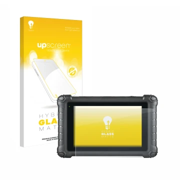 Parte frontal de un envase de producto con el logotipo de la marca upscreen. Al lado se muestra el dispositivo Autel MaxiDAS D