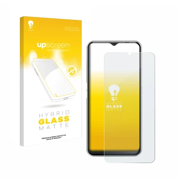 Parte frontal de un envase de producto con el logotipo de la marca upscreen. Al lado se muestra el dispositivo Emporia Smart 6