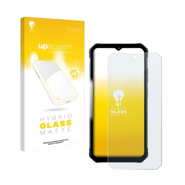Parte frontal de un envase de producto con el logotipo de la marca upscreen. Al lado se muestra el dispositivo Fossibot F102 c