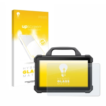 Parte frontal de un envase de producto con el logotipo de la marca upscreen. Al lado se muestra el dispositivo Launch X-431 Ta