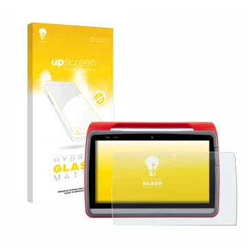 Parte frontal de un envase de producto con el logotipo de la marca upscreen. Al lado se muestra el dispositivo medDV NIDApad c