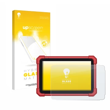 Parte frontal de un envase de producto con el logotipo de la marca upscreen. Al lado se muestra el dispositivo Launch X-431 Eu
