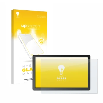 Parte frontal de un envase de producto con el logotipo de la marca upscreen. Al lado se muestra el dispositivo Telekom T Table