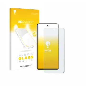 Parte frontal de un envase de producto con el logotipo de la marca upscreen. Al lado se muestra el dispositivo Vivo Y36 con su