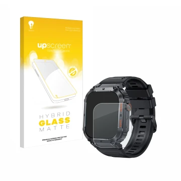 Parte frontal de un envase de producto con el logotipo de la marca upscreen. Al lado se muestra el dispositivo GaWear K57PRO 1