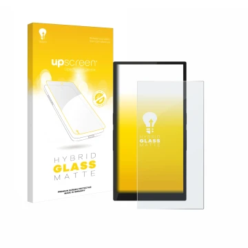 Parte frontal de un envase de producto con el logotipo de la marca upscreen. Al lado se muestra el dispositivo Hiby R6 Pro II 