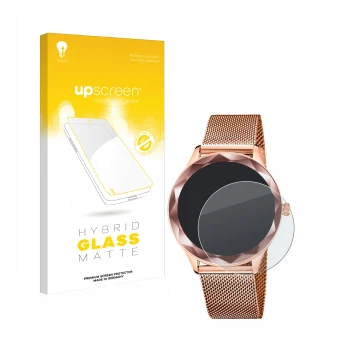 Parte frontal de un envase de producto con el logotipo de la marca upscreen. Al lado se muestra el dispositivo Lotus SMARTIME 