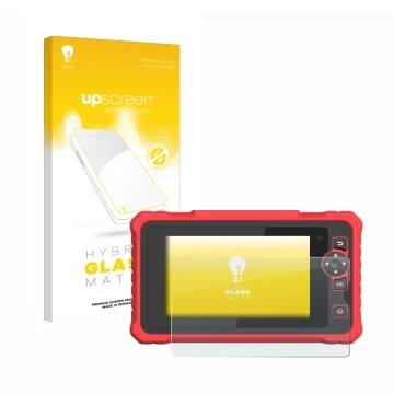 Parte frontal de un envase de producto con el logotipo de la marca upscreen. Al lado se muestra el dispositivo Launch CRP 359 
