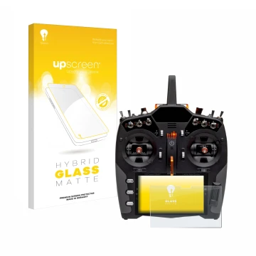 Parte frontal de un envase de producto con el logotipo de la marca upscreen. Al lado se muestra el dispositivo Spektrum NX20 c