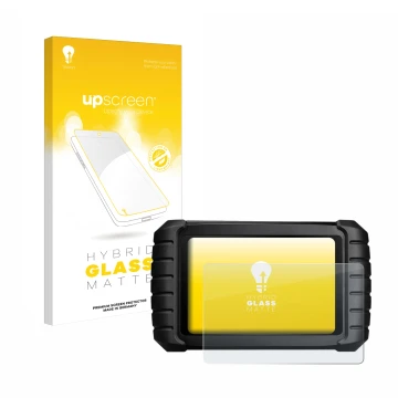 Parte frontal de un envase de producto con el logotipo de la marca upscreen. Al lado se muestra el dispositivo iCarsoft CR Max