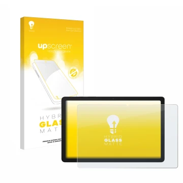 Parte frontal de un envase de producto con el logotipo de la marca upscreen. Al lado se muestra el dispositivo Samsung Galaxy 