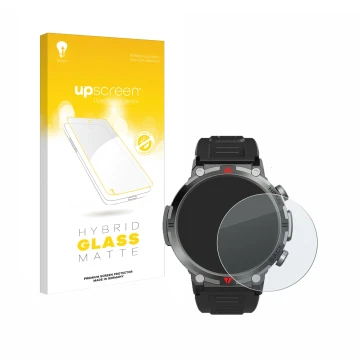 Parte frontal de un envase de producto con el logotipo de la marca upscreen. Al lado se muestra el dispositivo IFMDA S100 1.45