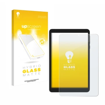 Parte frontal de un envase de producto con el logotipo de la marca upscreen. Al lado se muestra el dispositivo Doogee T20 Mini