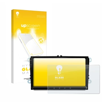 Parte frontal de un envase de producto con el logotipo de la marca upscreen. Al lado se muestra el dispositivo Eonon 53 SE con