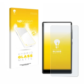 Parte frontal de un envase de producto con el logotipo de la marca upscreen. Al lado se muestra el dispositivo innioasis G1-80