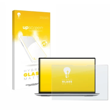 Parte frontal de un envase de producto con el logotipo de la marca upscreen. Al lado se muestra el dispositivo Dell Precision 