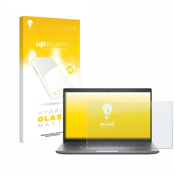 Parte frontal de un envase de producto con el logotipo de la marca upscreen. Al lado se muestra el dispositivo Dell Precision 