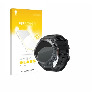 Parte frontal de un envase de producto con el logotipo de la marca upscreen. Al lado se muestra el dispositivo GaWear K56-PRO 