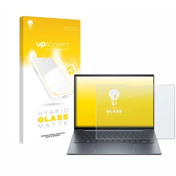 Parte frontal de un envase de producto con el logotipo de la marca upscreen. Al lado se muestra el dispositivo HP Dragonfly G4