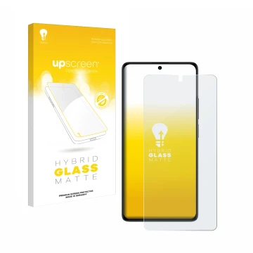 Parte frontal de un envase de producto con el logotipo de la marca upscreen. Al lado se muestra el dispositivo Xiaomi Redmi No