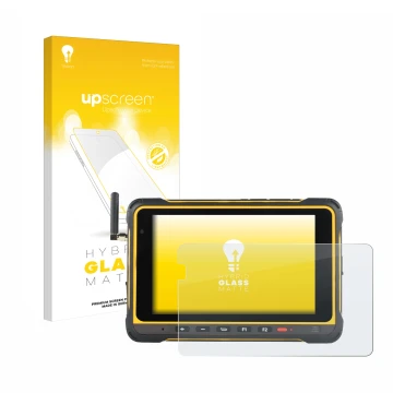 Parte frontal de un envase de producto con el logotipo de la marca upscreen. Al lado se muestra el dispositivo AIR3 7.3 con su