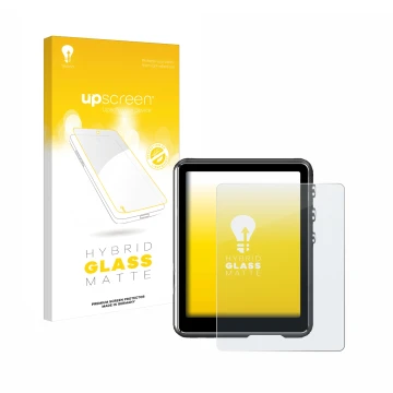 Parte frontal de un envase de producto con el logotipo de la marca upscreen. Al lado se muestra el dispositivo Mechen M3 con s