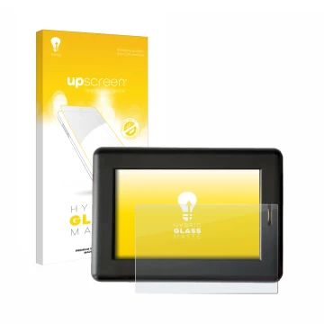 Parte frontal de un envase de producto con el logotipo de la marca upscreen. Al lado se muestra el dispositivo XC Tracer Maxx 