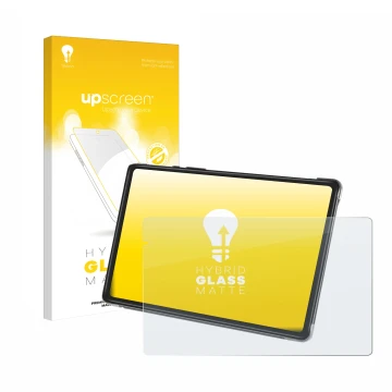 Parte frontal de un envase de producto con el logotipo de la marca upscreen. Al lado se muestra el dispositivo Yestel T13 con 