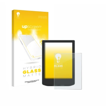 Parte frontal de un envase de producto con el logotipo de la marca upscreen. Al lado se muestra el dispositivo Vivlio Light HD