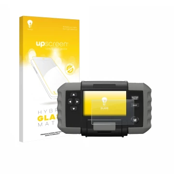 Parte frontal de un envase de producto con el logotipo de la marca upscreen. Al lado se muestra el dispositivo Topdon BT 600 c