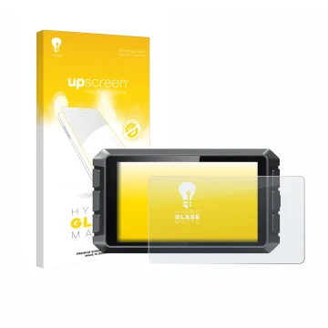 Parte frontal de un envase de producto con el logotipo de la marca upscreen. Al lado se muestra el dispositivo Creality Sonic 