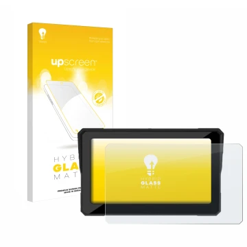 Parte frontal de un envase de producto con el logotipo de la marca upscreen. Al lado se muestra el dispositivo Carpuride W702 