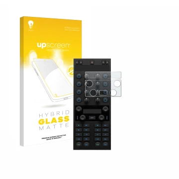Parte frontal de un envase de producto con el logotipo de la marca upscreen. Al lado se muestra el dispositivo Native Instrume